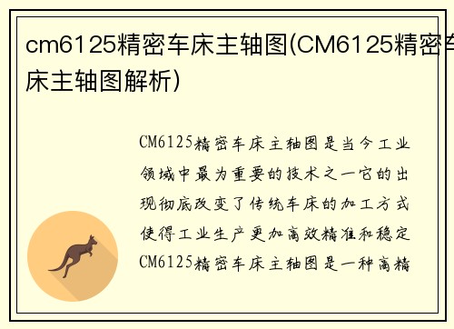 cm6125精密车床主轴图(CM6125精密车床主轴图解析)